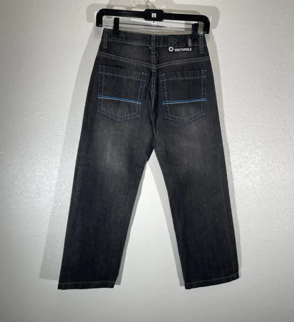VINTAGE Southpole Jeans Boys Size 8 Black Denim Baggy Streetwear Y2K 90s 25x25