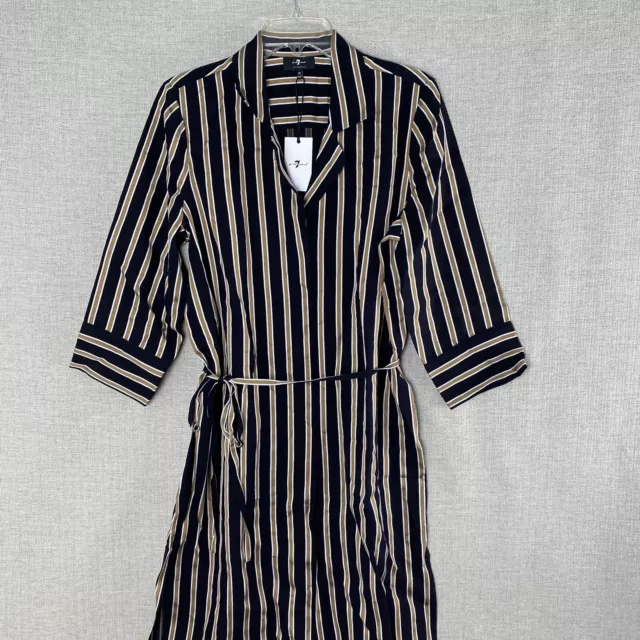 7 FOR ALL MANKIND Shirtdress Dress Womens M Black Gold 3/4 Sleeve $325 2