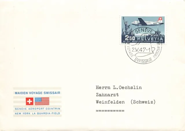 899458) Schweiz FDC Flugpost Nr. 479, Swissair 1947, Michel 60,-