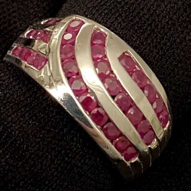 Stunning Estate Sterling Silver Channel Set Ruby Cocktail Band Ring Size 7.75