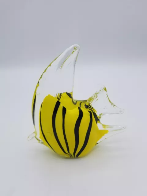 Glass Fish Figurine Yellow And Black Striped Paperweight