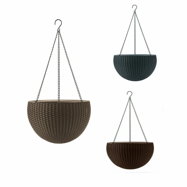 Jardinière Suspendue Sphérique Keter 35x35x22 Cm – Aspect Rotin Réaliste, Gris, Pot Fleur Extérieur Moderne