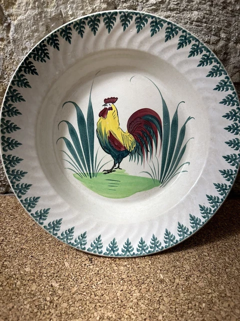 Grande ASSIETTE Creuse CERAMIQUE Emaillee Terre de Fer SAINT-AMAND decor COQ