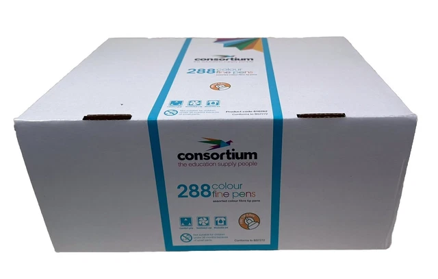 288 Consortium Fine Tip Felt Pens 12 Colours Colouring Pens Class Pack