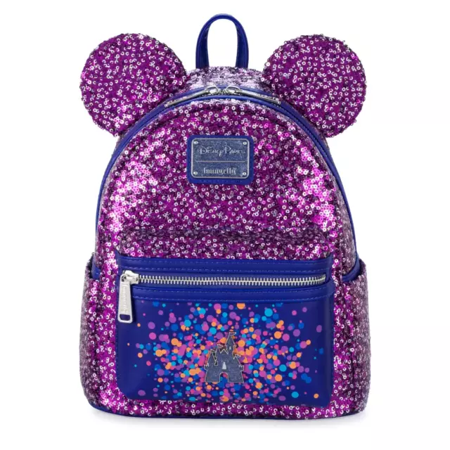 Minnie Mouse Disney Parks Mini Backpack Purple Sequins by Loungefly & Keychain