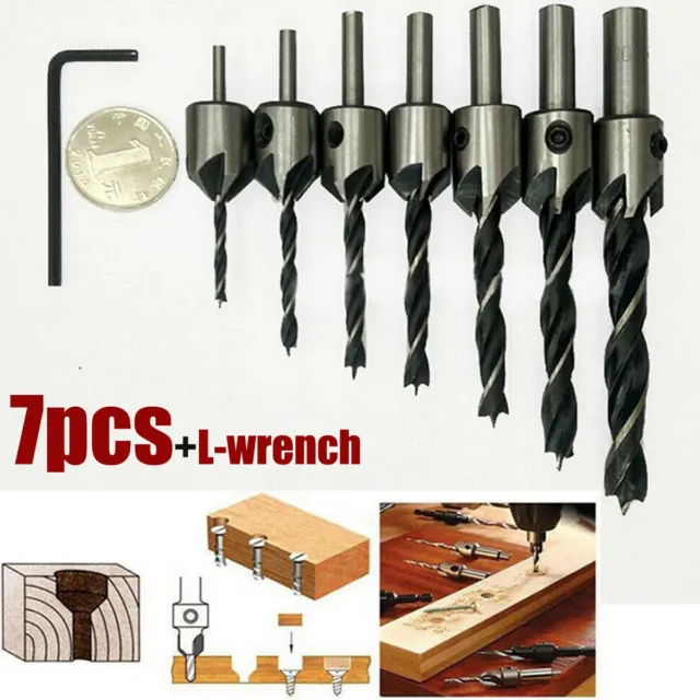 Wood 5 Flute HSS Countersink Drill Bit Set 3 4 5 6 7 8 10mm Carpentry Tool 7Pcs