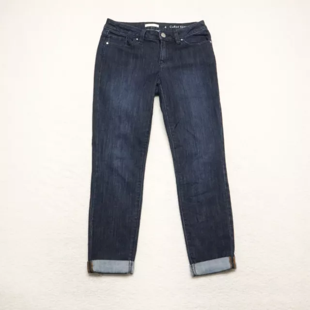 LC Lauren Conrad Womens Size 4 Blue Cuffed Skinny Cropped Dark Wash Stretch Jean