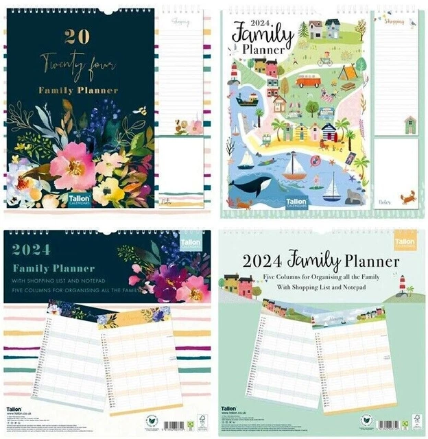 2024 FAMILY ORGANISER 5 Columns Calendar Planner Month to View Note Pad