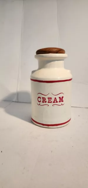 Tarro de crema de porcelana vintage de 8" con tapa de madera, cocina