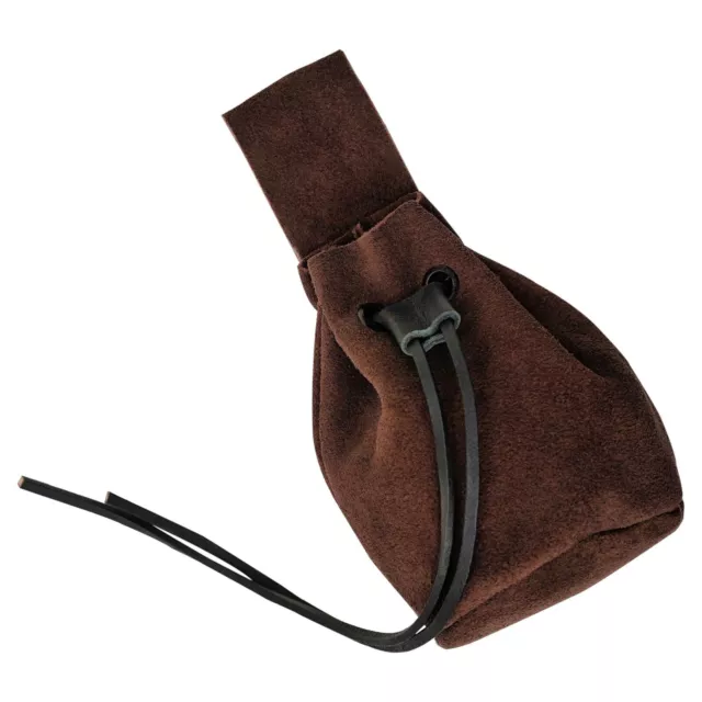 Medieval Leather Pouch Renaissance Drawstring Bag LARP Accessory Chocolate Brown