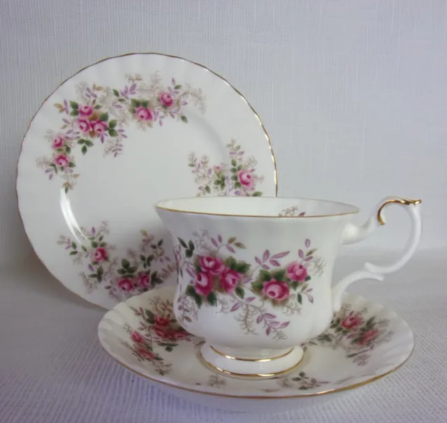 Royal Albert Lavender Rose Tea Cup, Saucer + Plate Trio First Quality