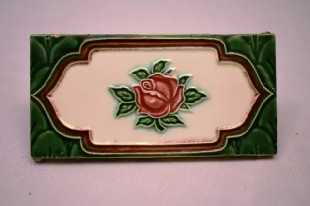 Antique Border Tile Art Nouveau Majolica Japan Rose Ceramic Porcelain Green "02