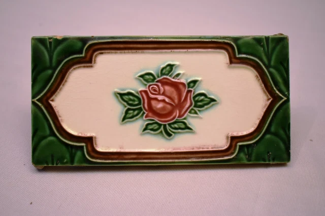 Antique Border Tile Art Nouveau Majolica Japan Rose Ceramic Porcelain Green "02