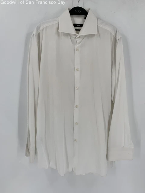 Boss Hugo Boss Mens White Cotton Long Sleeve Sharp Fit Button Up Shirt Size 16.5