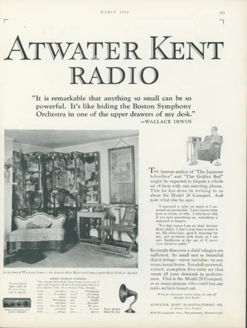 1926 Atwater Kent Radio Wallace Irwin Author Home Asian Art Vintage Print Ad HB1