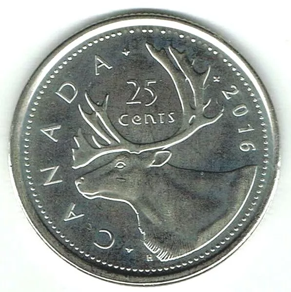 2016 Logo Canadian Brilliant Uncirculated Caribou Twenty Five Cent coin!