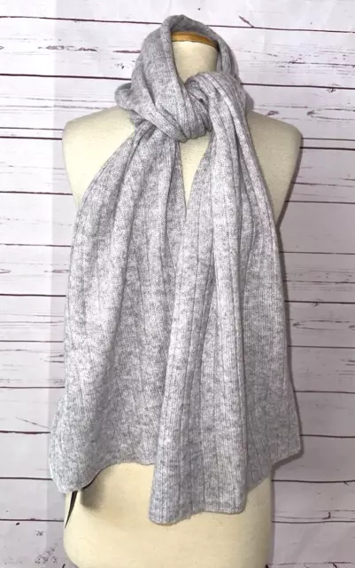 FLAW NWT $108 CHARTER CLUB One Size 100% Cashmere Ribbed Scarf Heather Gray