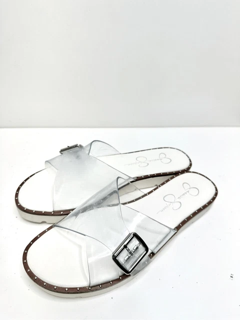 JESSICA SIMPSON SANDALS Womens 8.5M Gold Caira Studded Clear Slide