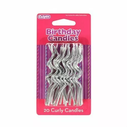 SILVER Birthday Cake Candles Party Curly 20 Pack Celebration Decoration fun