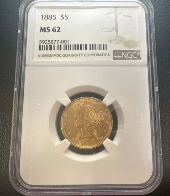 MS62 1885 $5 Liberty Head Gold Half Eagle NGC | SURVIVAL ESTIMATE IN MS = 800!