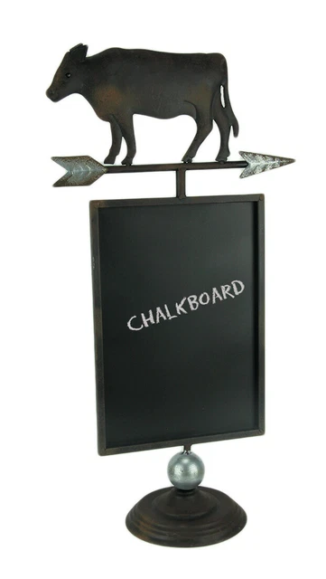 Rustic Brown Metal Farmhouse Cow and Arrow Standing Chalkboard Sign