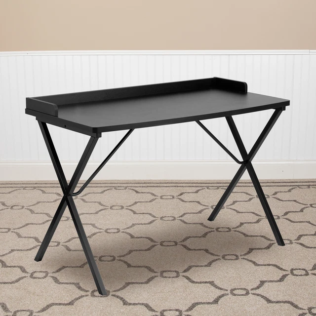 Black Computer Desk w/ Raised Back Border - Home Office Furniture - Writing Desk