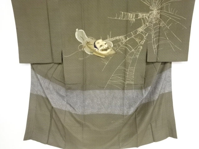 98719# Japanese Kimono / Antique Mens Juban / Noh Mask & Spider Web