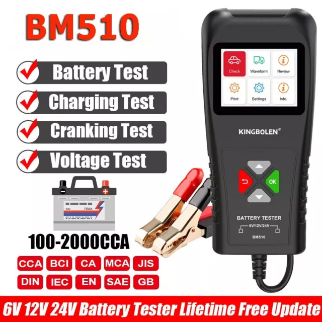 KINGBOLEN Car Battery Tester 24V 12V 6V Load Tester 100-2000CCA Digital Analyzer