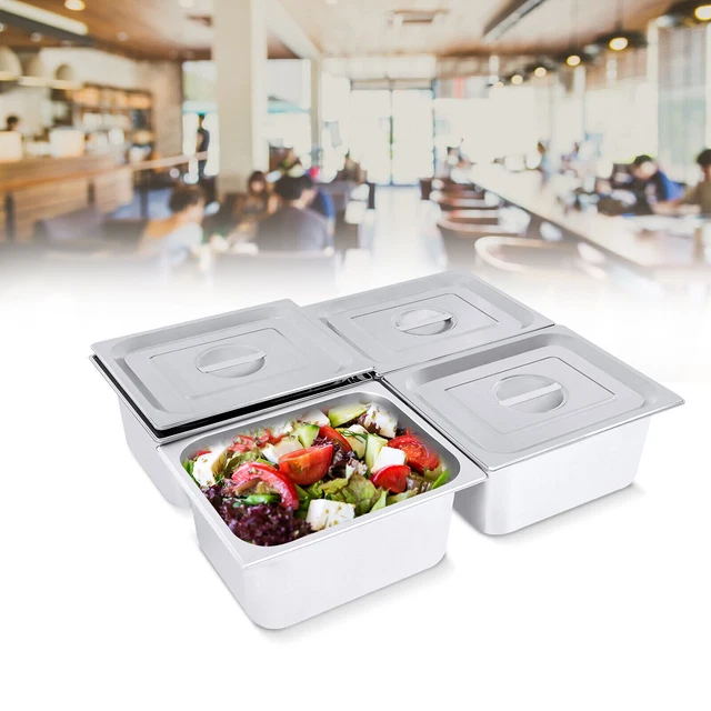 4 PACK 1/2 Size 6" Deep Stainless Steel Steam Prep Table Buffet Food Pan+Lid TOP