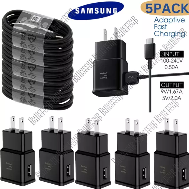 5Pack Adaptive Fast Wall Charger Plug USB Type C Cable For Samsung Galaxy LOT