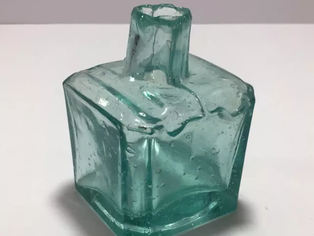 Unusual VARIATION ONE PEN REST Old Aqua Victorian Ink Bottle J32