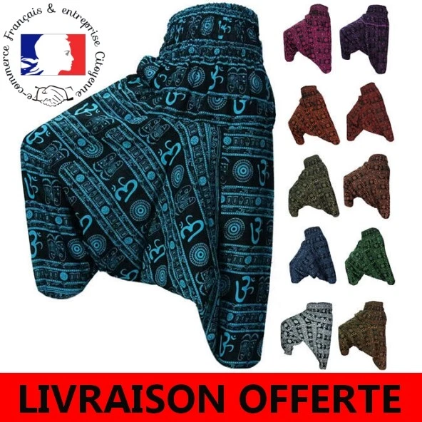 PANTALON SAROUEL FEMME Aum OM Indien Ethnique Yoga Hippie Baba