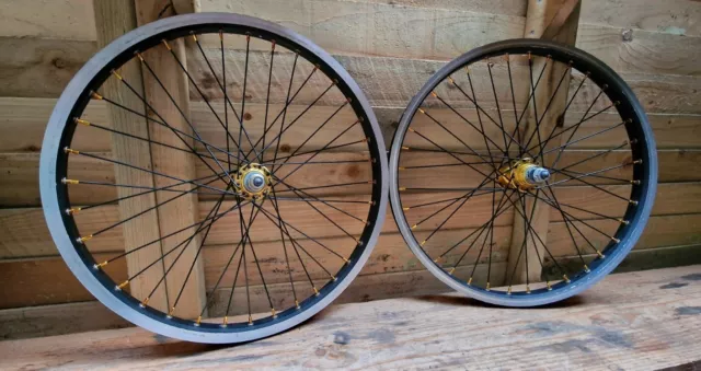 Old School BMX 36h Race Wheels, 1983 Suzue Hubs In GOLD. 1980'S Old School BMX.