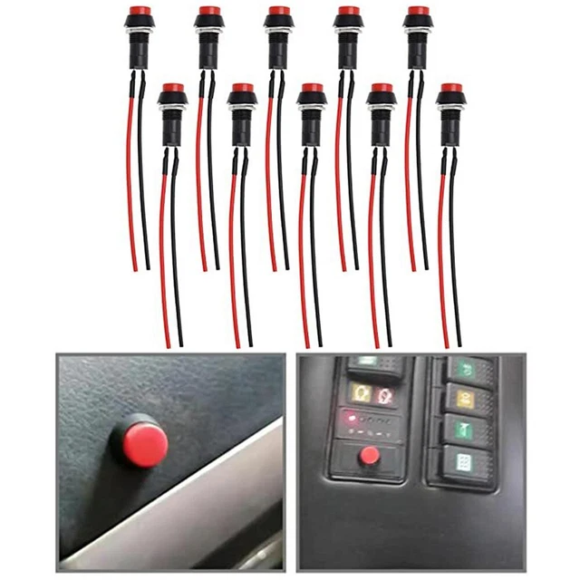 Lot De 6 Boutons Poussoirs Autobloquants 12V 7mm LED Rouge – Interrupteur ON/OFF Pour Arduino, PC, Lampe, Sonnette