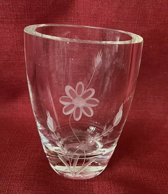 Vintage Smalandshyttan Sweden Crystal Vase Etched Flowers S