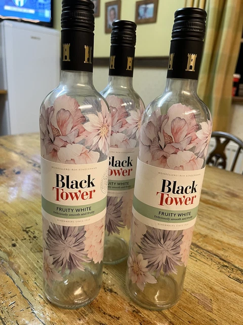 Black Tower EMPTY Wine Bottles x 3 Floral Design complete with lids