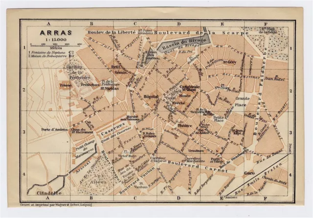 1919 ORIGINAL ANTIQUE City Map Of Arras / Pas-De-Calais / France $22.57 ...