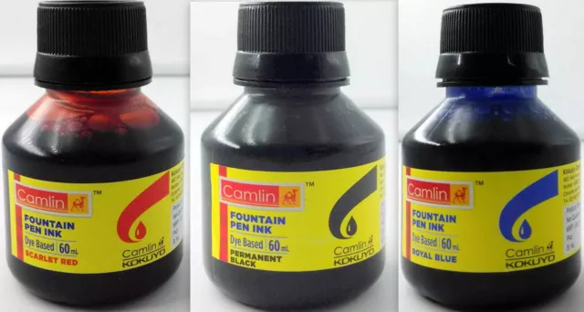 Tinta para pluma estilográfica Camel NEGRO AZUL ROJO Botellas 60 ml 2 oz...