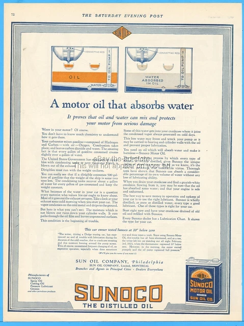 1923 Sunoco Motor Oil Can Sun Co Philadelphia PA Absorbs Water Garage Décor Ad