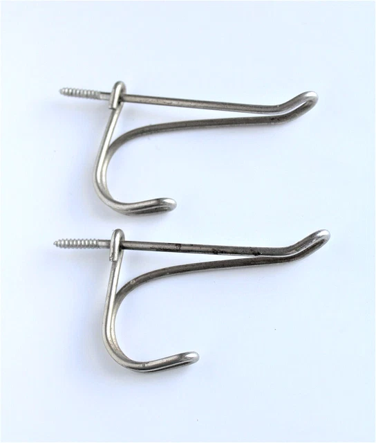 Vintage Bent Wire Screw in Wall Coat Hat Towel Hooks Set of 2 Metal Hooks