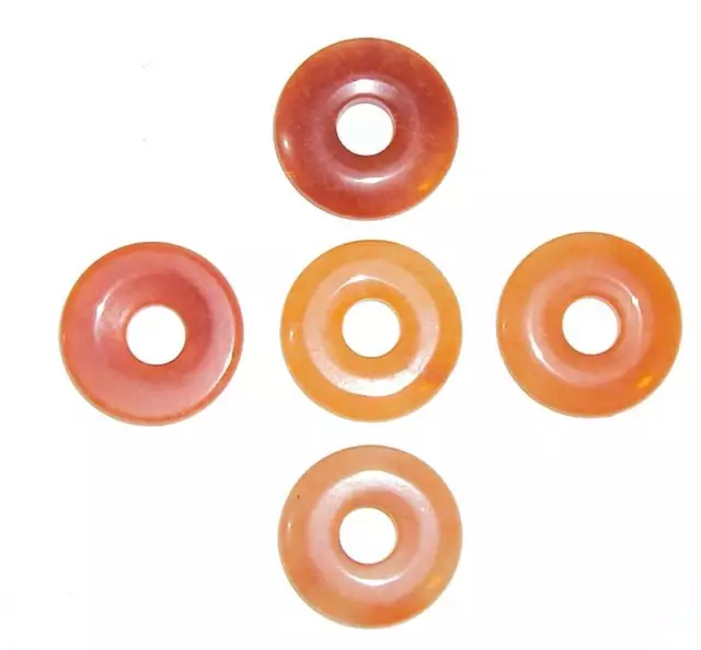 P495 Red Aventurine 25mm Flat Round Open Donut Gemstone Pendant Bead 1pc