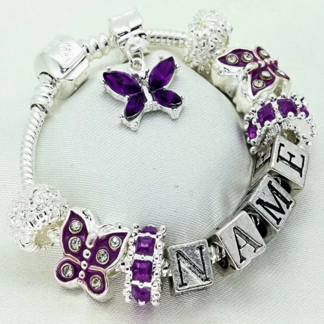 Girls Personalised Jewellery Purple Bracelet ANY NAME Birthday Gifts FREEPOST