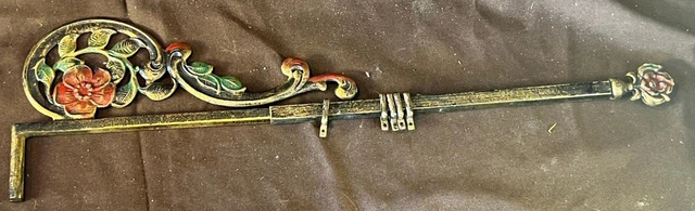 Antique Old Cast Iron Metal Art Nouveau Deco Era Flower Floral Curtain Rod Bar