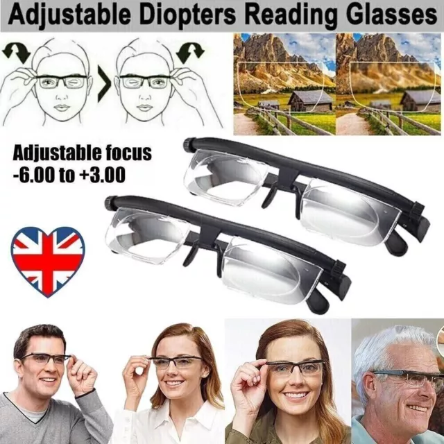 Dial Adjustable Glasses Variable Focus For Reading Distance Vision Eyeglasses