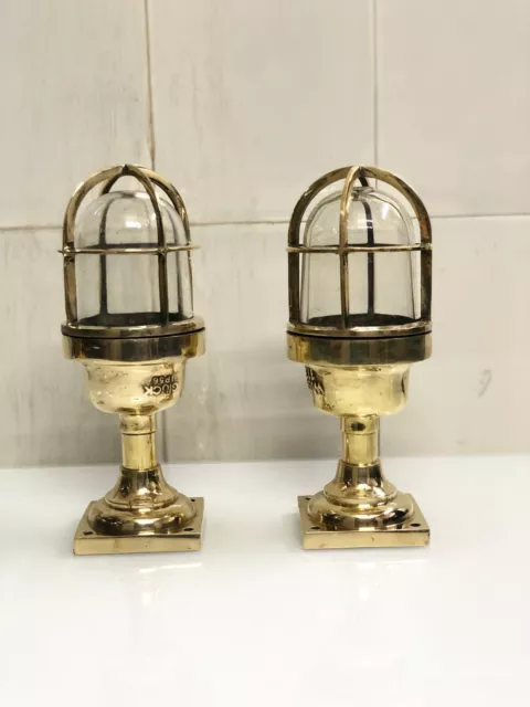 Set Of 2 Original Bulkhead Wiska Lamp Brass Reclaimed Old Marine Nautical Light 2