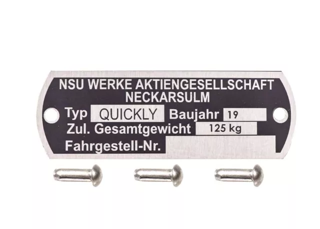 Typenschild für NSU Quickly mit Kerbnägeln