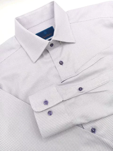 🇺🇸 New David Donahue Trim Fit Shirt 16x33 Purple Geometric