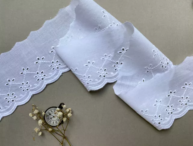 4M White Cotton Embroidery Lace Trim 75 mm Sewing Edge Decoration Craft