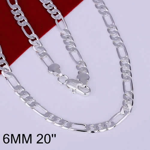 Chaîne En Argent Massif 925 Maille Figaro 1+1 - Largeur 6 Mm - Rhodié - Pour Homme - Neuf Avec étiquettes