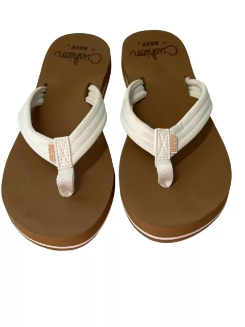 Reef Cushion Cloud Breeze Flip Flops Womens Shoe Size 9 Tan White Sandals NWOT